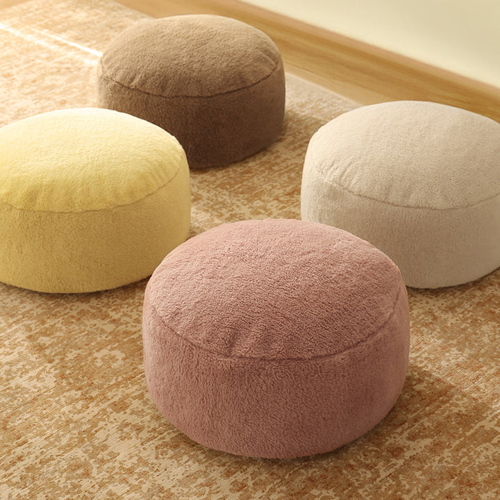 Round filled seat pouf made of cuddly teddy plush with a shape-stable core Kalsten