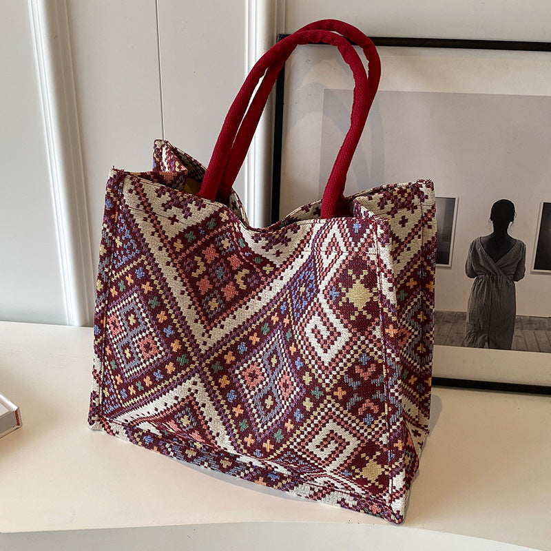 Ethnic Print Canvas Tote Bag