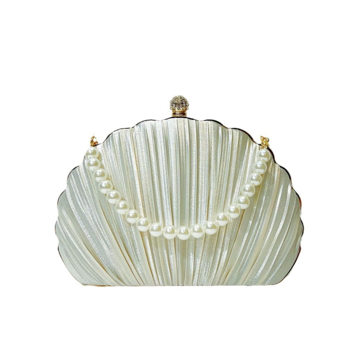 Pearl-Accented Pleated Evening Clutch