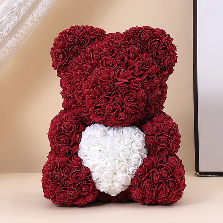 Handcrafted Rose-Foam Teddy Bear Gift Sculpture With Heart Accent
