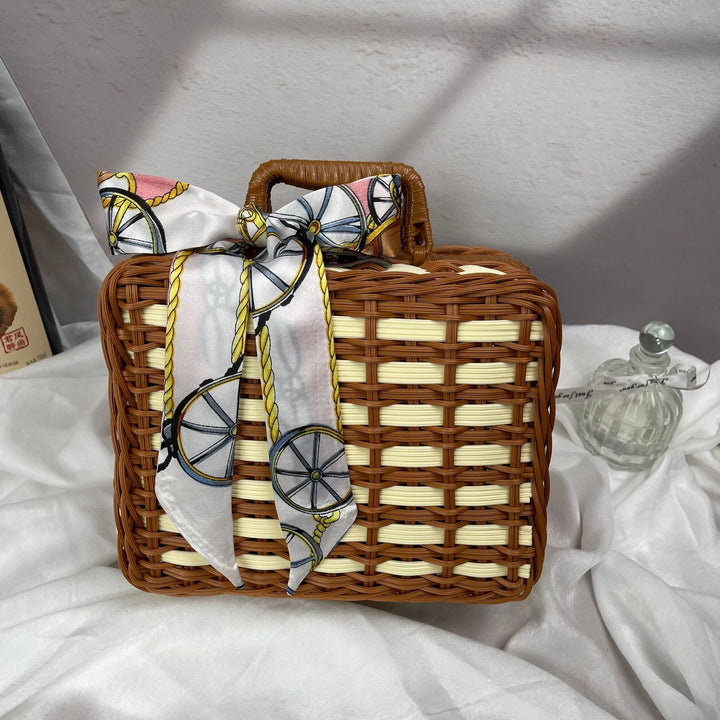 Women's braided handbag with decorative silk ribbon Kalsten