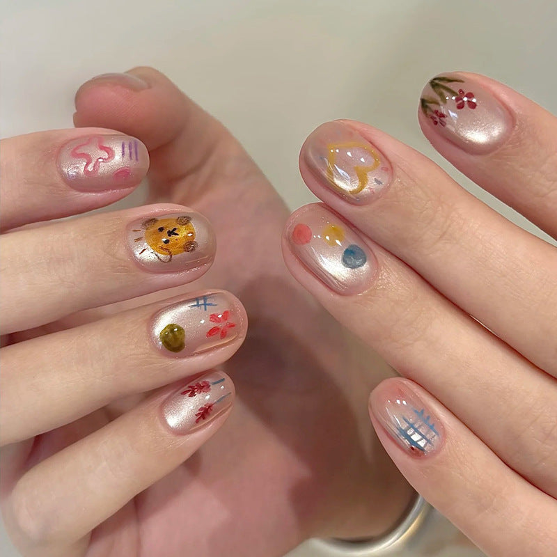 Stylish Press-On Nail Set with Elegant Floral Accents Kalsten