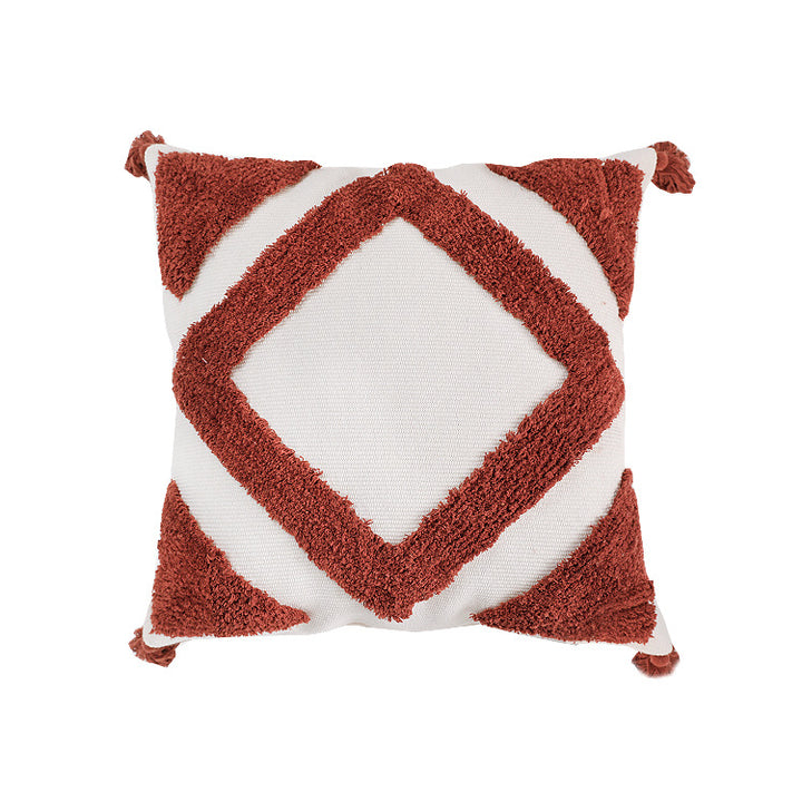 Woven decorative cushion cover with high pile, diamond tufting and tassels Kalsten