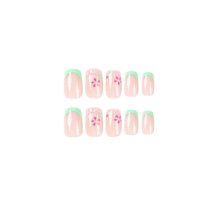 Artificial nails with floral accents and neon tips Kalsten