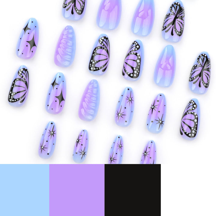 Artful stiletto nails with elegant butterfly design Kalsten