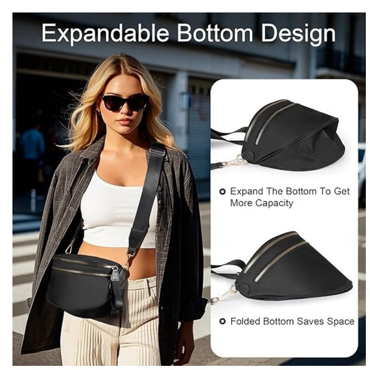 Fashionable crossbody bag with removable shoulder strap and double zipper Kalsten