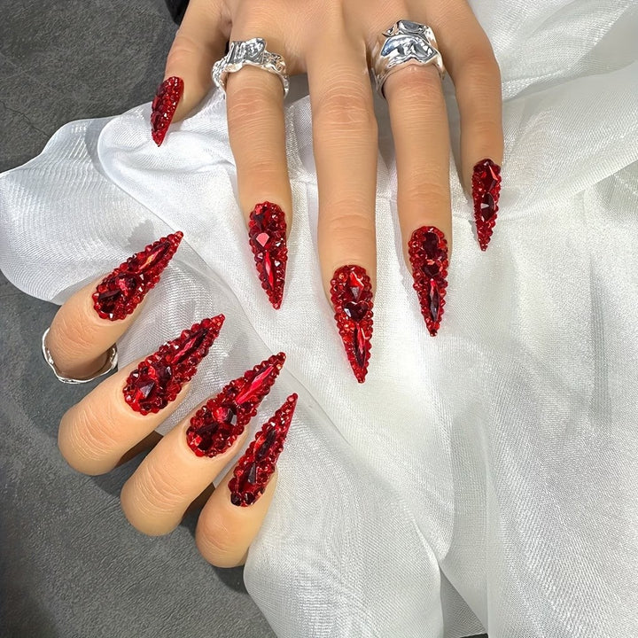 Rhinestone-Embellished Stiletto Nail Extensions Kalsten