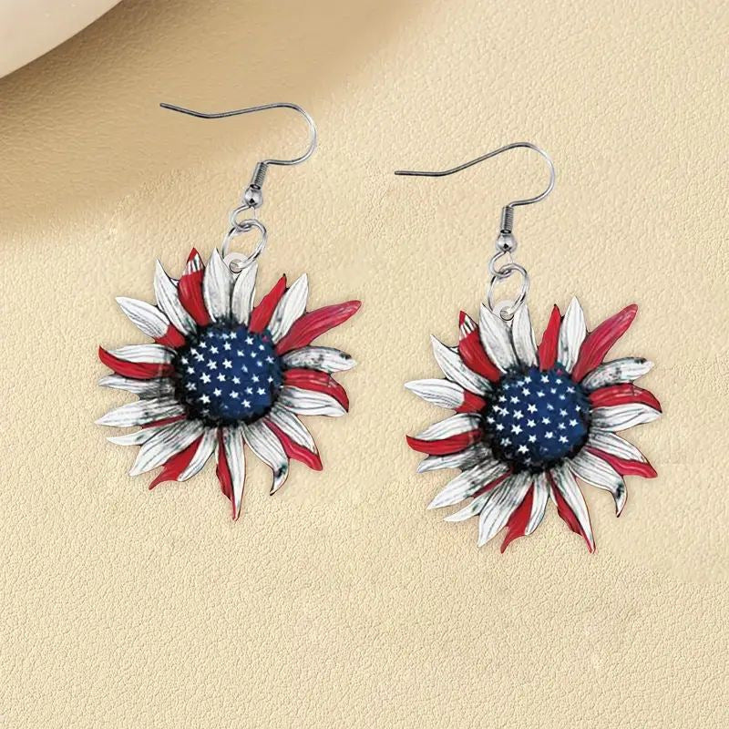 Women's hand-painted sunflower earrings in flag design made of lightweight metal Kalsten