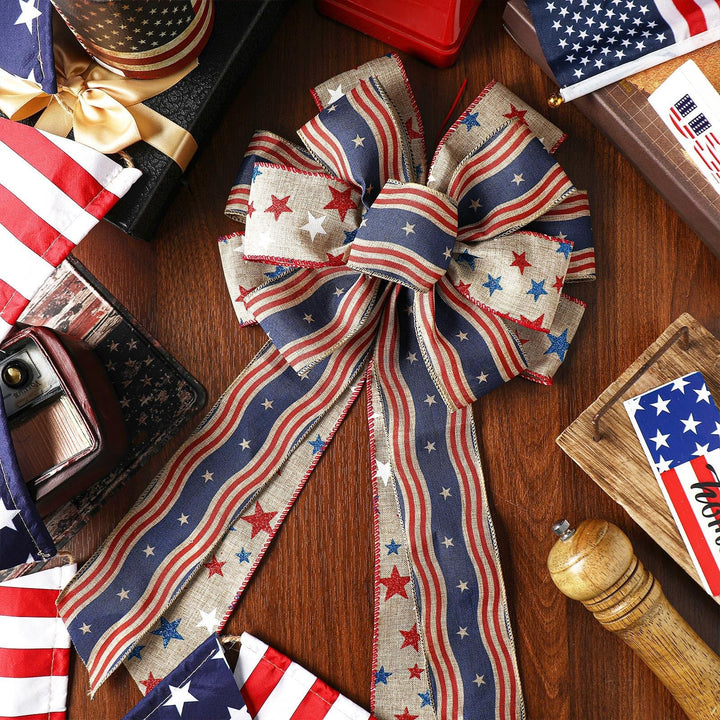 Unisex nan patriotic burlap bow with long tails for wreaths doors and patriotic home decor Kalsten