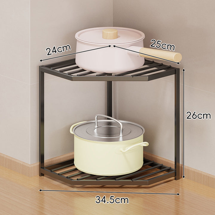 Corner Three-Tier Hexagonal Metal Mesh Kitchen Pot and Pan Organizer Rack