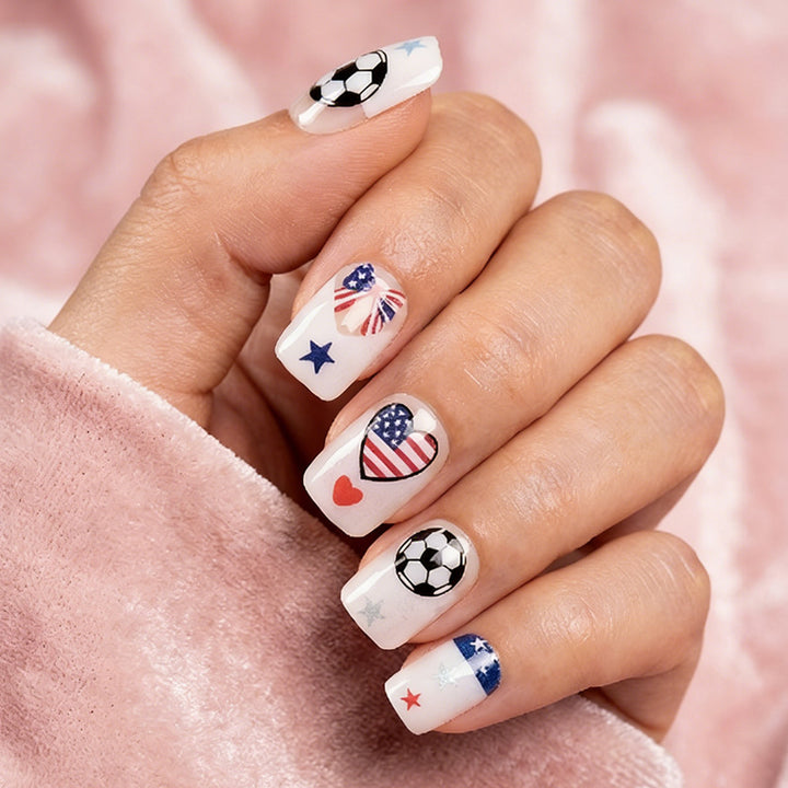 Artificial nail set with creative football and heart designs Kalsten