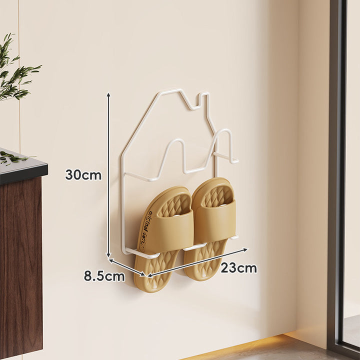 Wall-Mounted Wire Slipper Rack with House-Shaped Frame