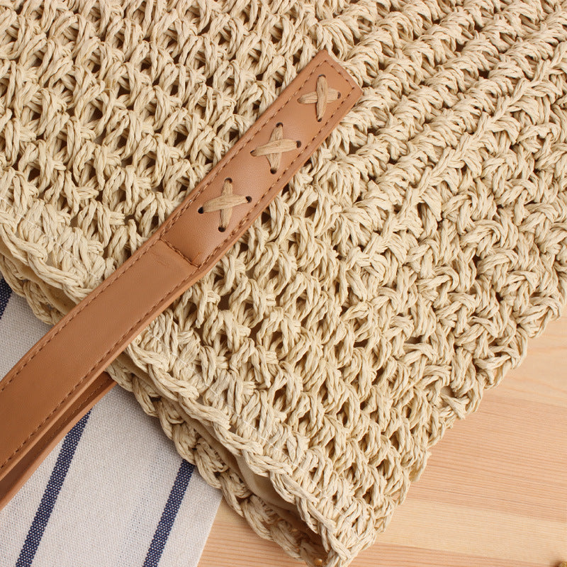 Handbag Made of Braided Natural Material with Soft Leather Handles Kalsten