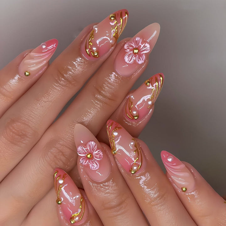 Artful Nail Extensions with Floral Accents Kalsten