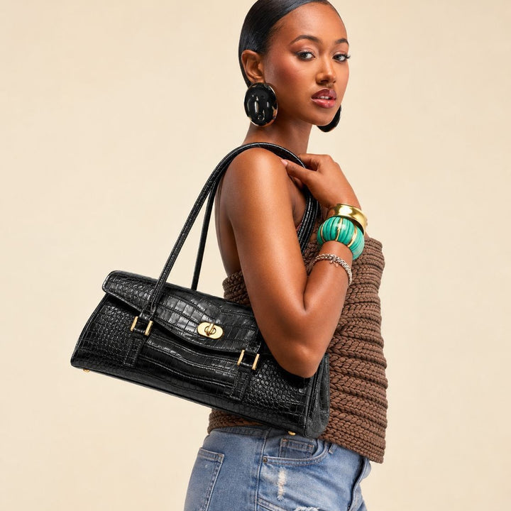 Elegant Crocodile-Effect Handbag