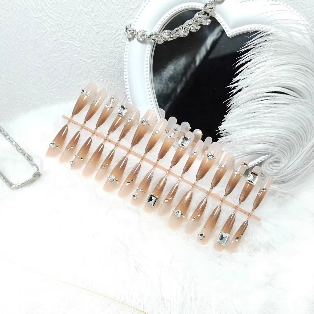 Acrylic nail set with glamorous 3D rhinestone applications Kalsten