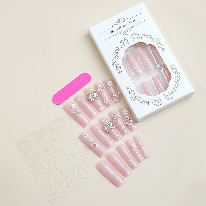 Acrylic Nail Set with Elegant 3D Flowers and Glitter Details Kalsten