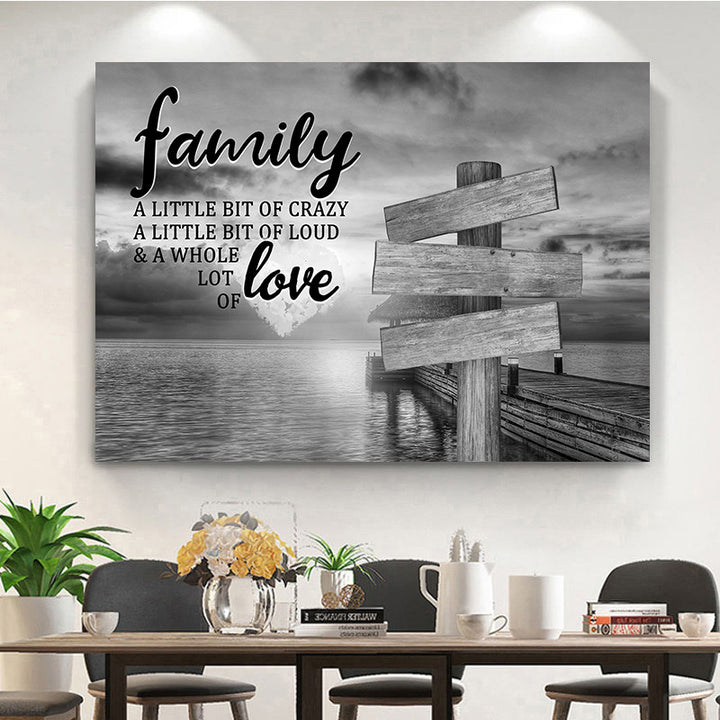 Family Quote Canvas Wall Art With Rustic Signpost Dock Photographic Print