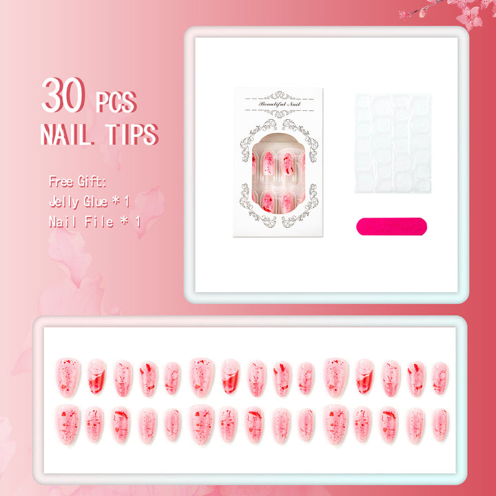 Artistic Press-On Nail Art Set with Floral Accents