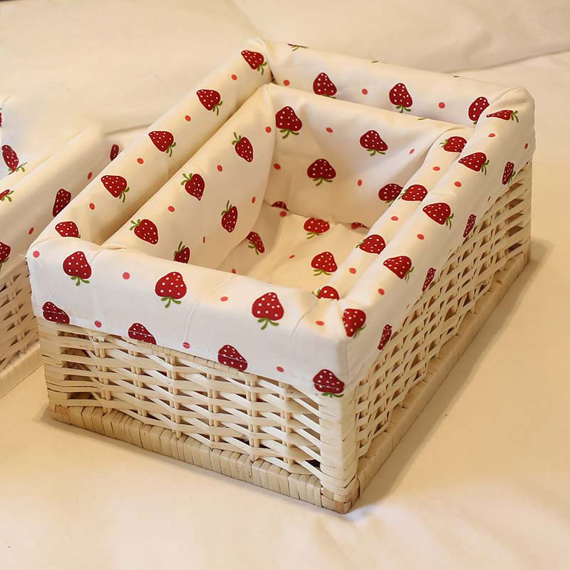 Storage basket with decorative strawberry fabric
