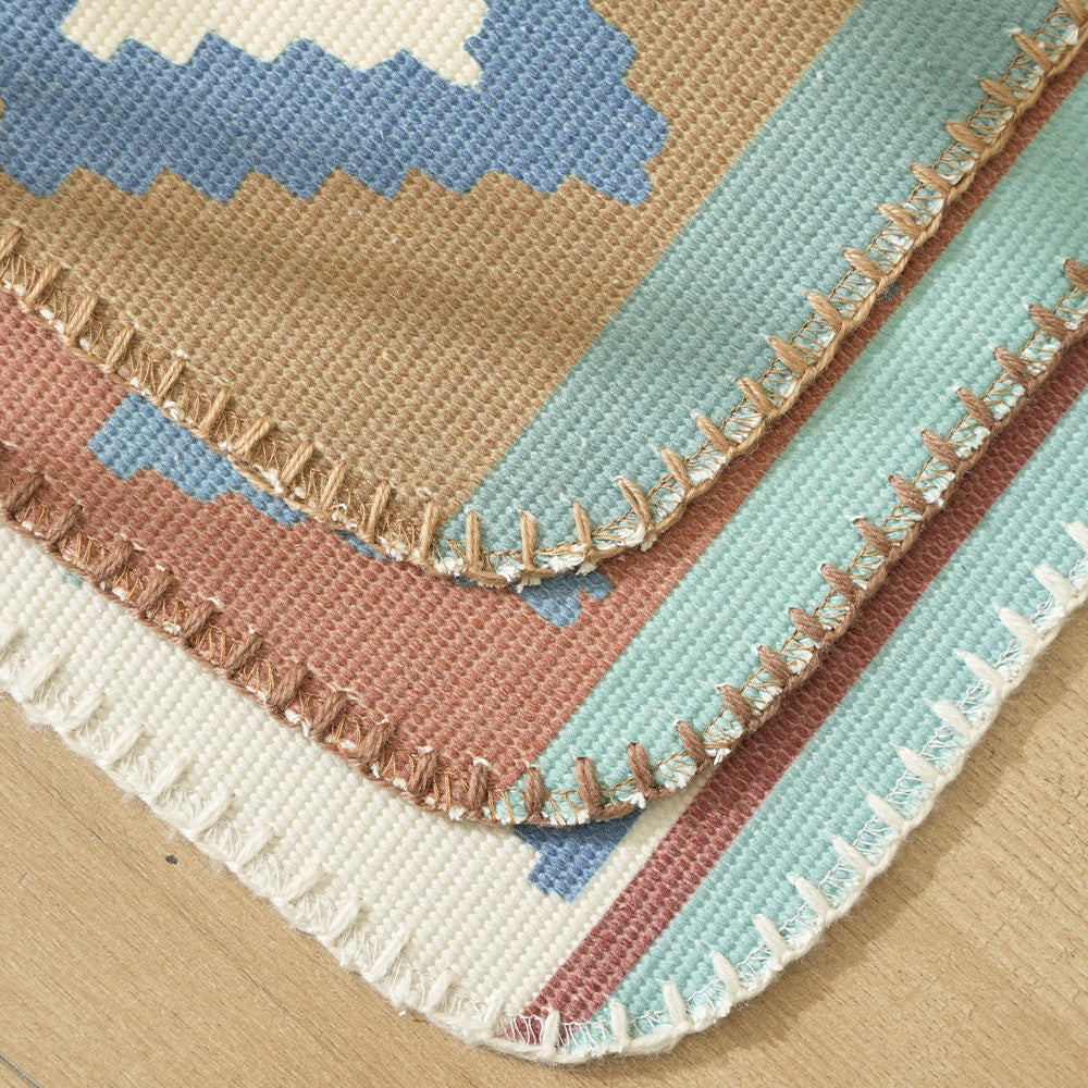 Flat kilim runner rug with geometric ethnic pattern