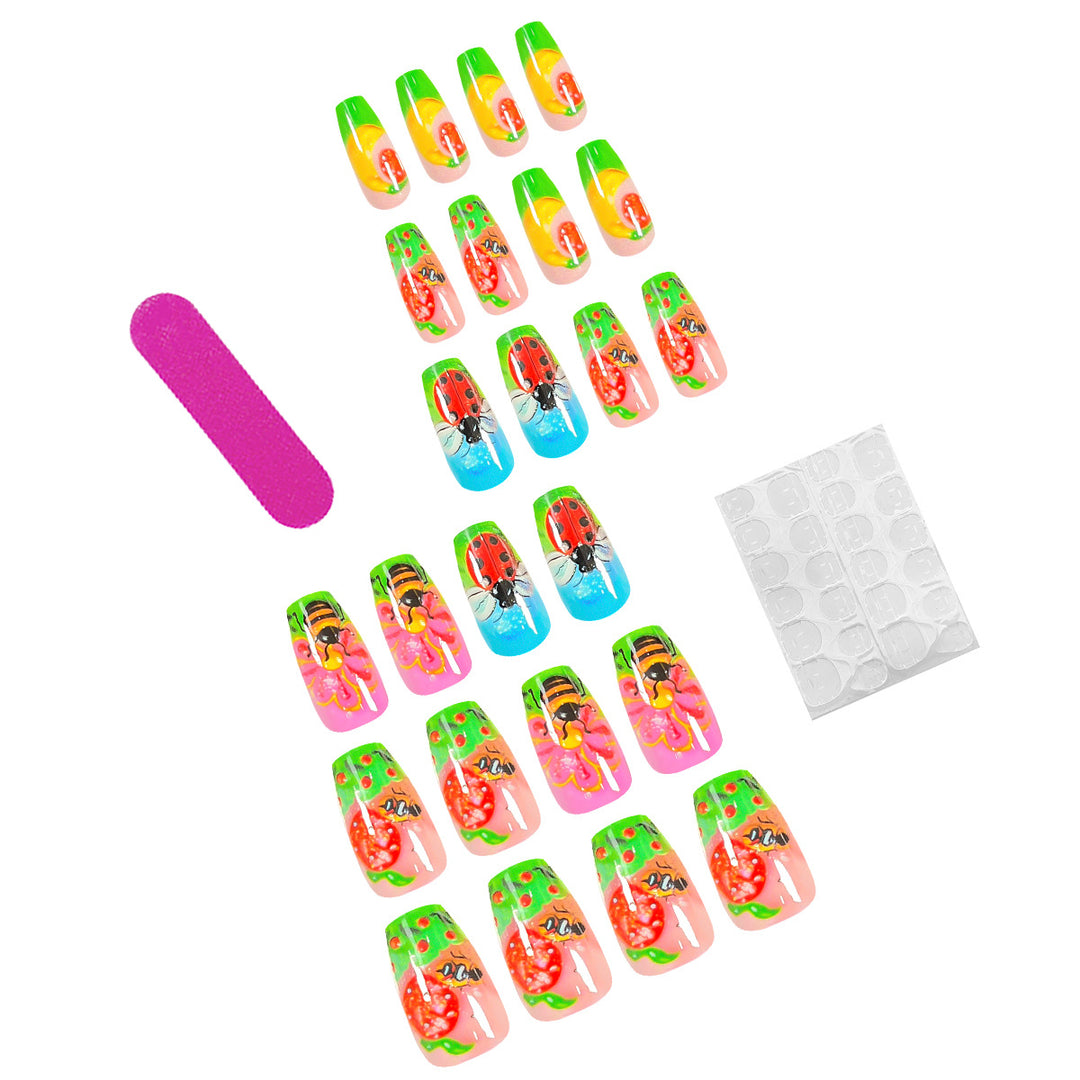 Artistic nail art with insect and flower motifs Kalsten
