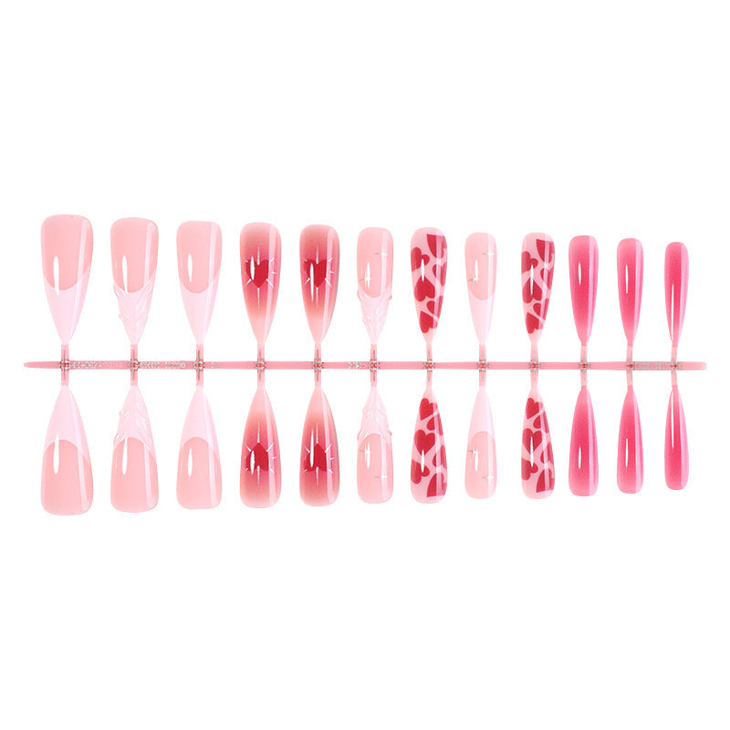Artificial nail set with luxurious ombre design and creative heart motifs Kalsten
