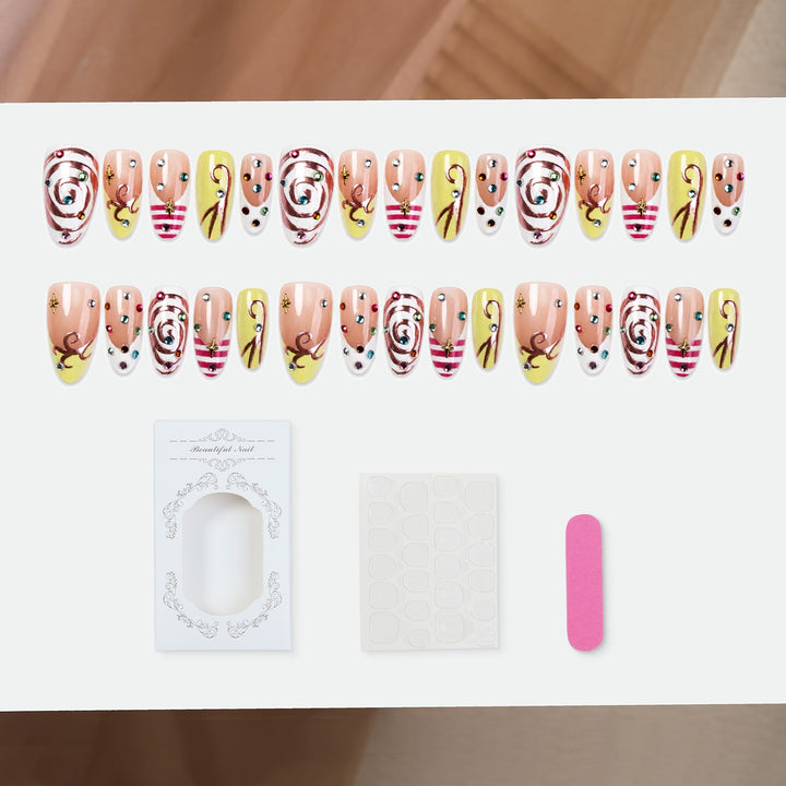 Artificial nail set with luxurious color accents and sparkling embellishments Kalsten