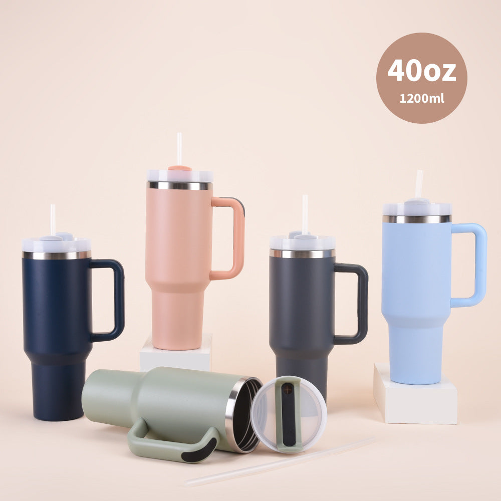 Stainless Steel Insulated Travel Tumbler With Ergonomic Handle And Bpa-Free Straw Lid