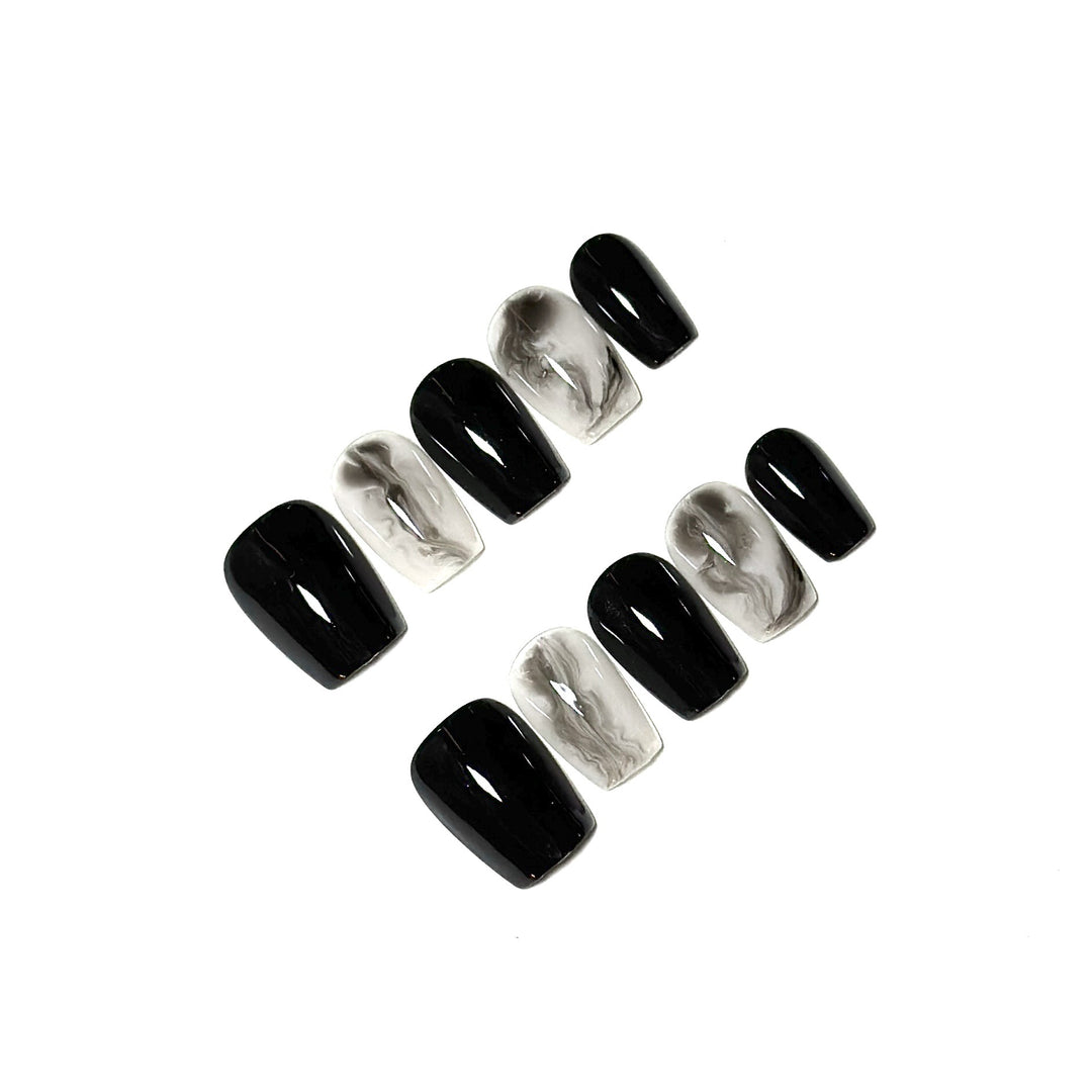 Artistic Gel Press-On Nail Set with Marble and Glossy Finish