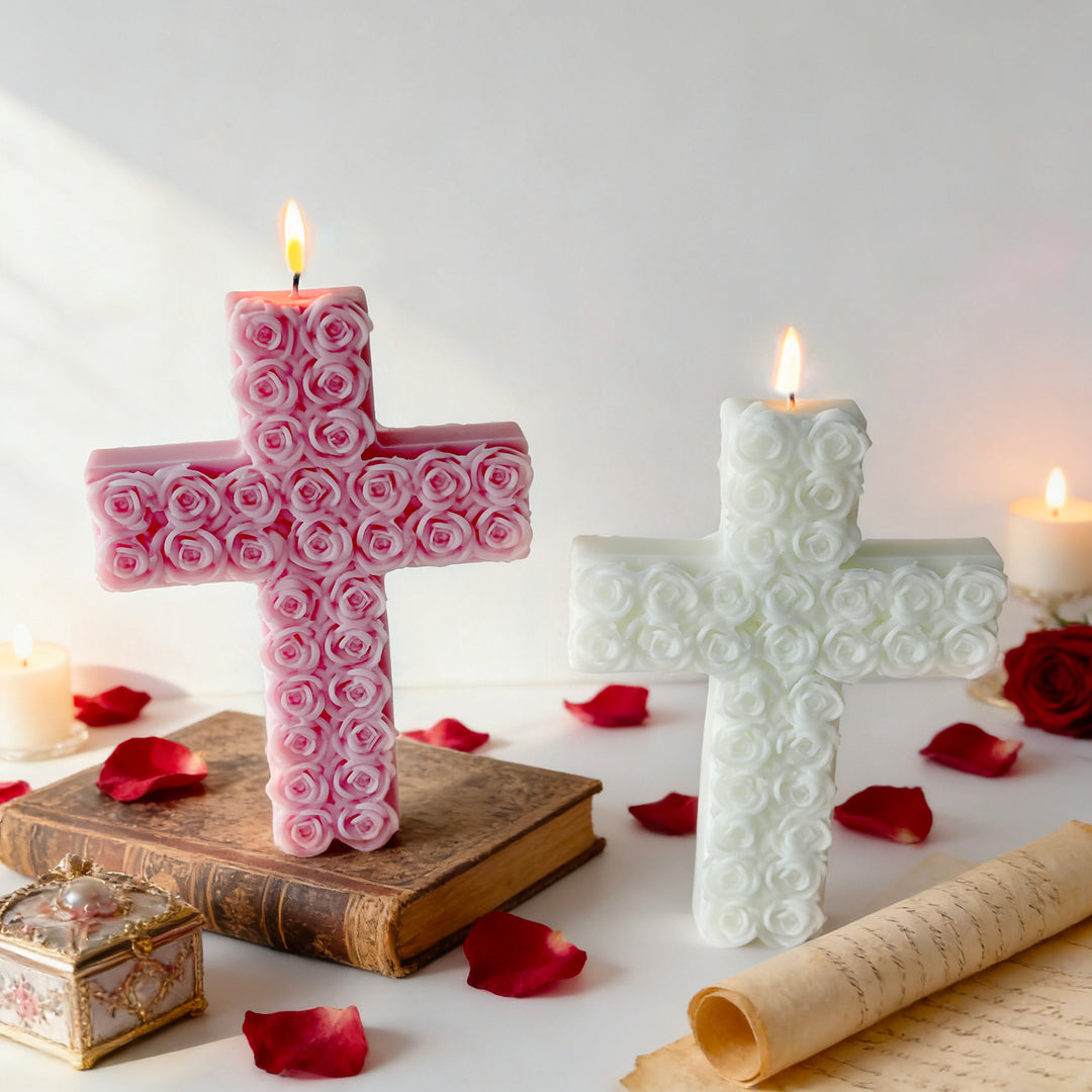 Rose-Decorated Cross Candle