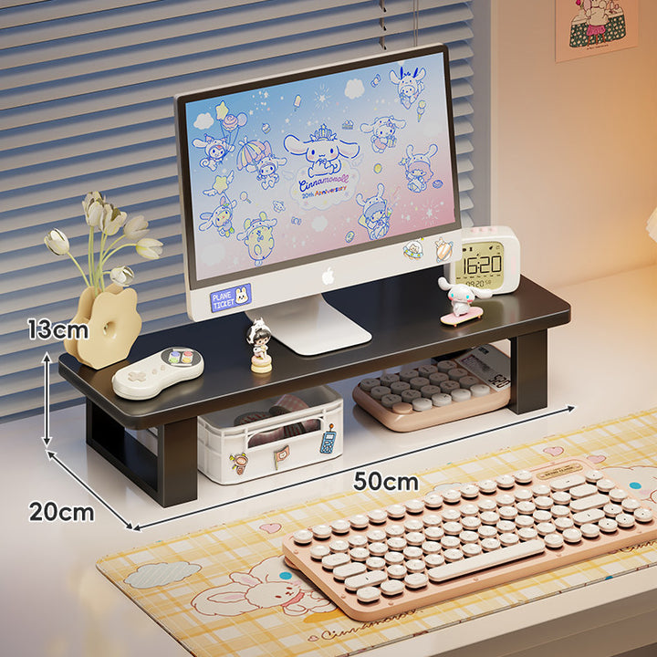 Bamboo Desktop Monitor Riser with Under-Shelf Keyboard Storage and Cable Management