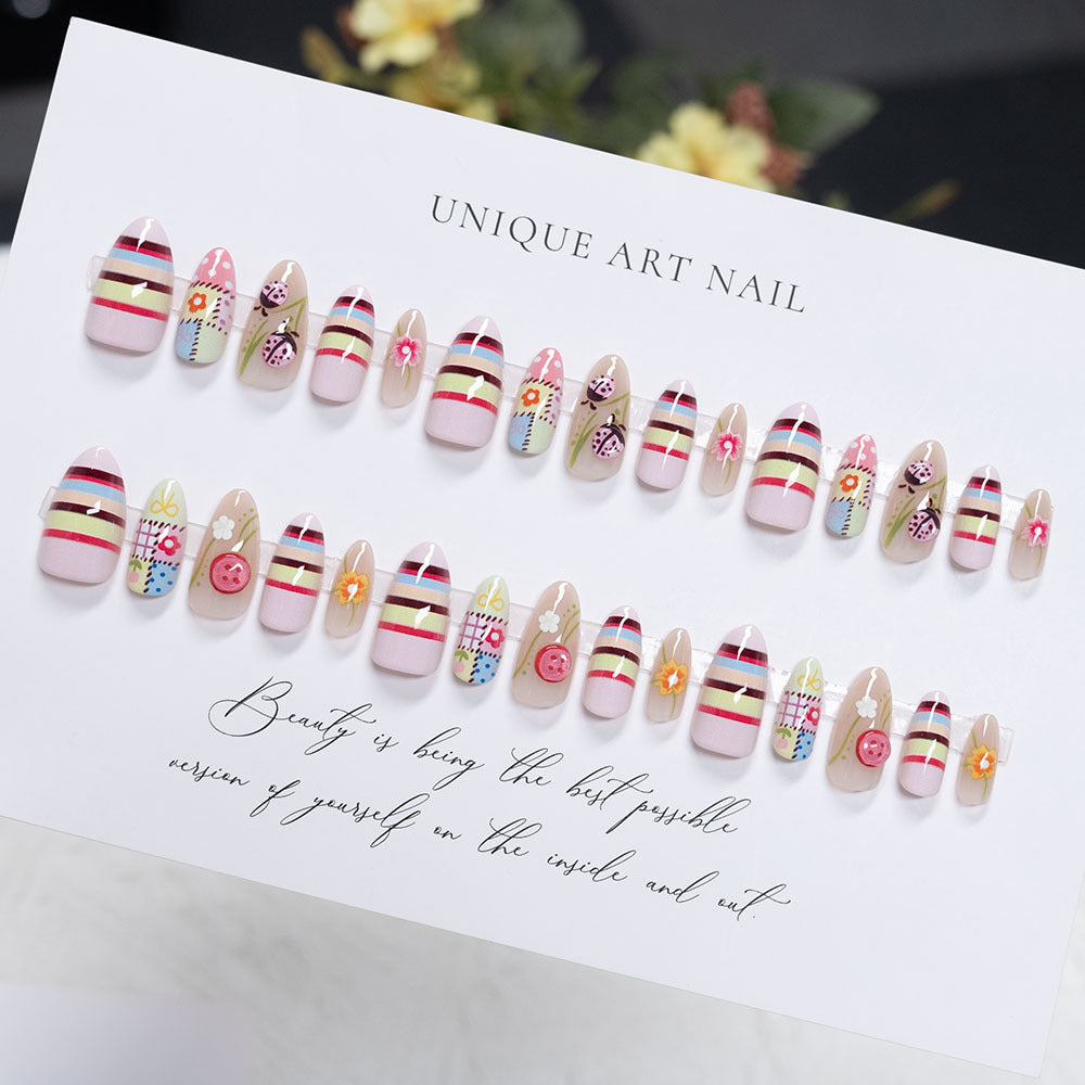 Artistic Stiletto Press-On Nail Set with Floral Accents