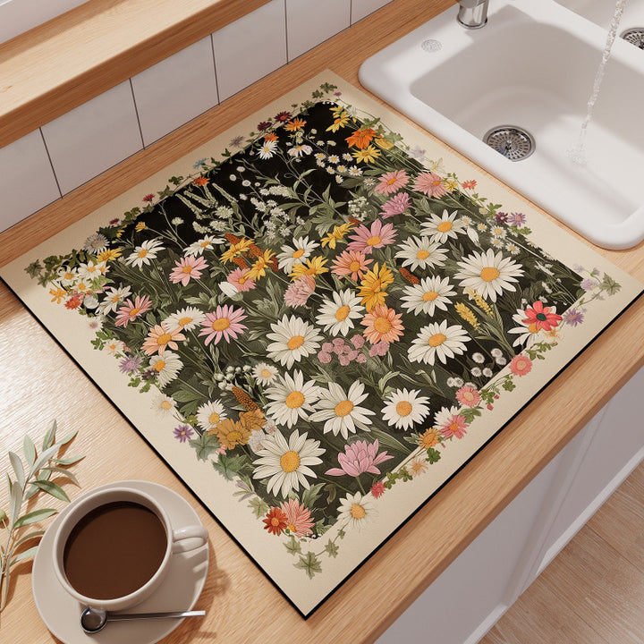 Floral-Themed Kitchen Counter Mat Kalsten