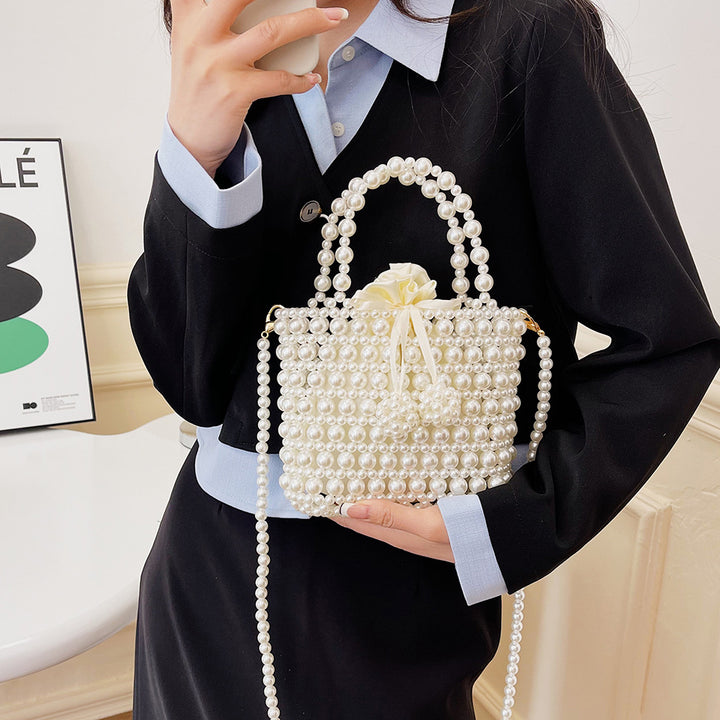 Pearl-Embellished Floral Evening Handbag