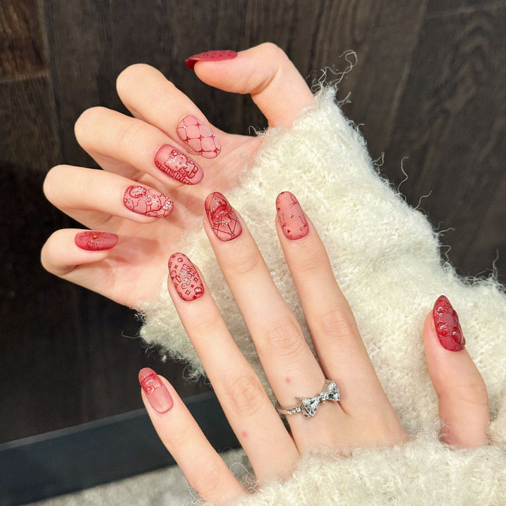 Artistic Press-On Nail Art Set with Playful Designs