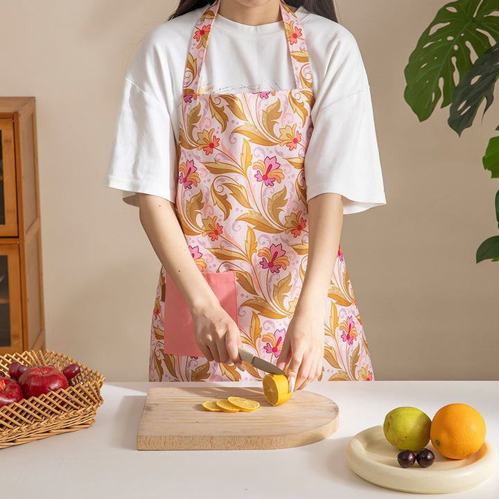 Printed cotton kitchen apron with pocket and adjustable neck strap Kalsten