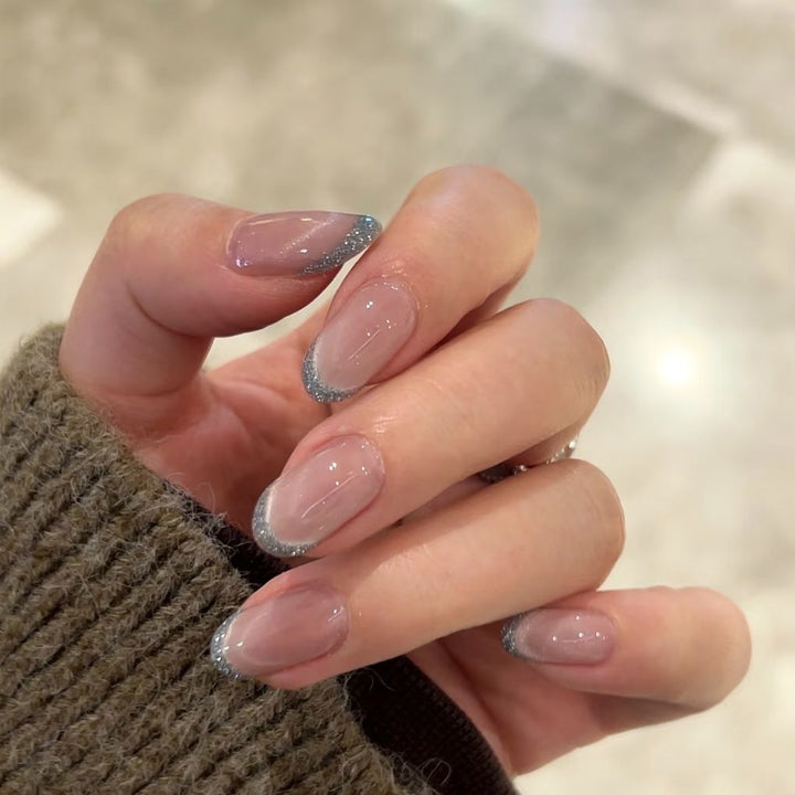 Glittery French Tip Nail Extensions