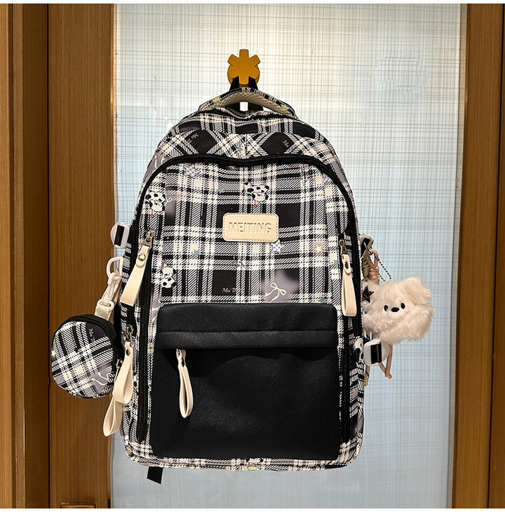 Multi-Functional Plaid School Backpack