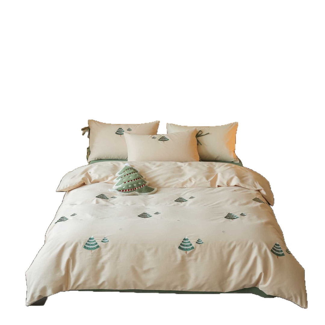 Embroidered bedding set made of cotton satin with dachshund motif and fine piping