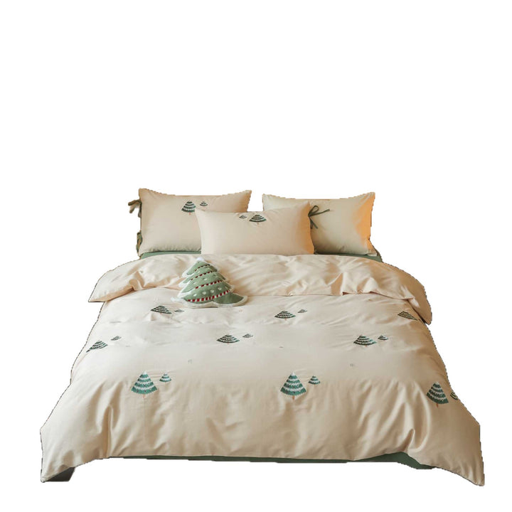 Embroidered bedding set made of cotton satin with dachshund motif and fine piping