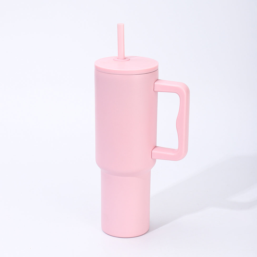 Double-Wall Insulated Travel Tumbler With Ergonomic Handle And Removable Straw