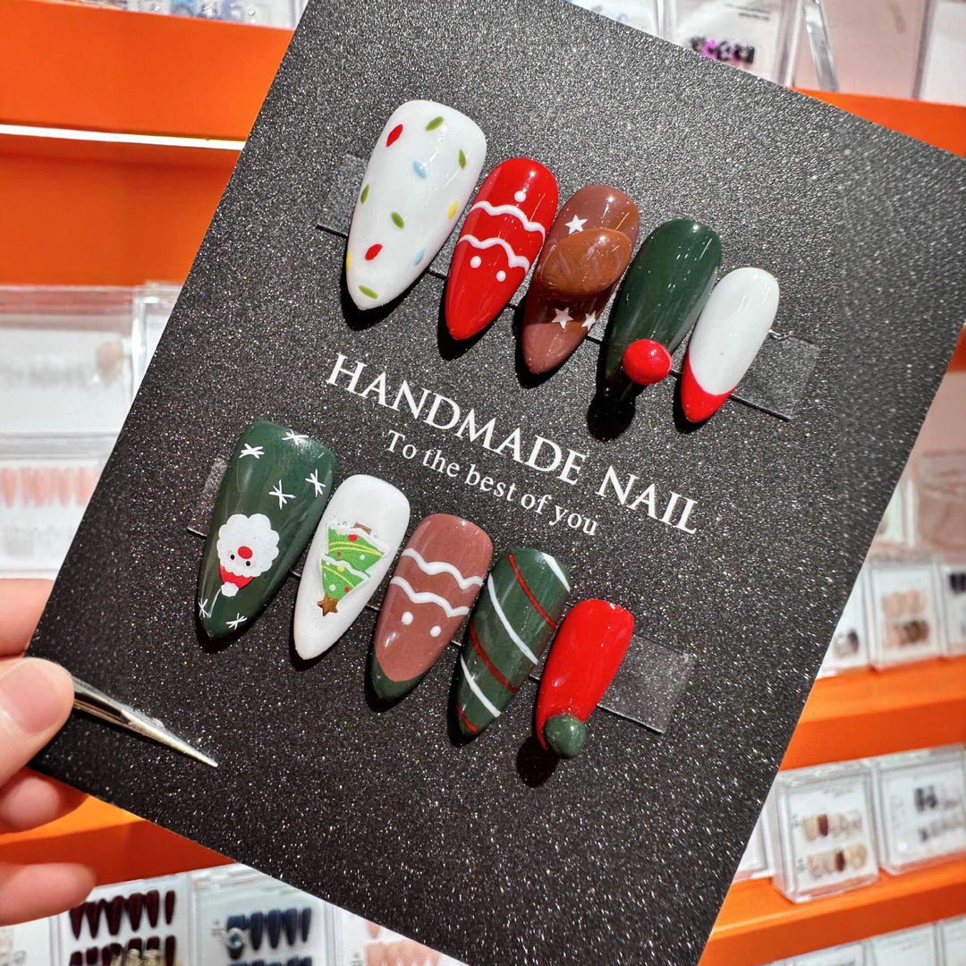 Artistic Holiday-Themed Press-On Nail Art Set