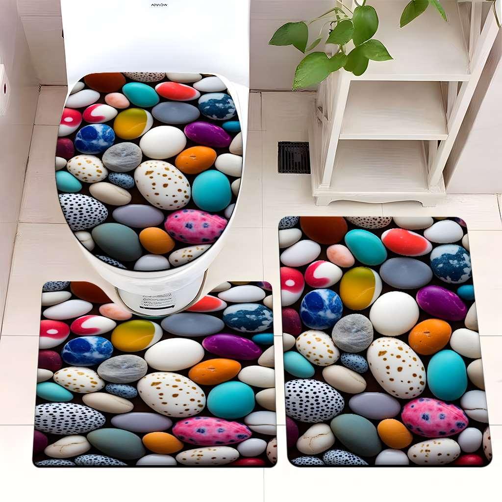 Decorative Rock and Butterfly Bathroom Mat Set Kalsten
