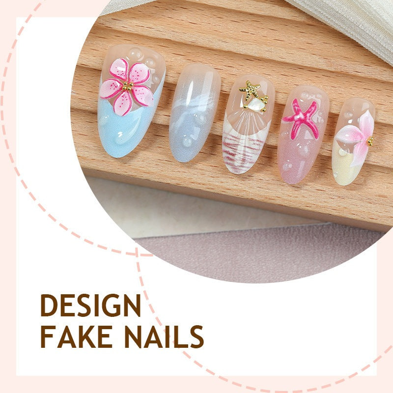 Artificial nail set with floral designs and elegant accents Kalsten