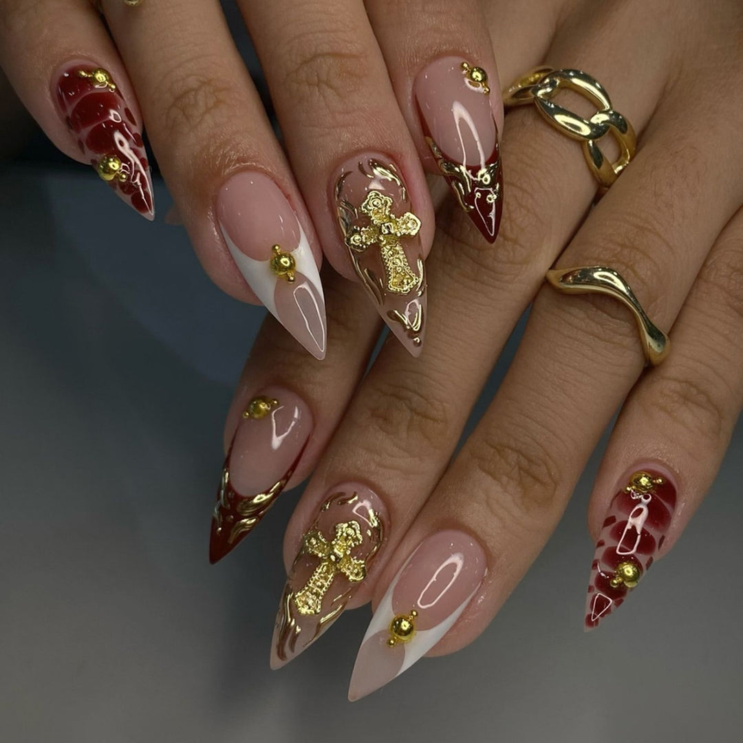 Premium Decorative Press-On Nail Art Set with Gold Accents Kalsten