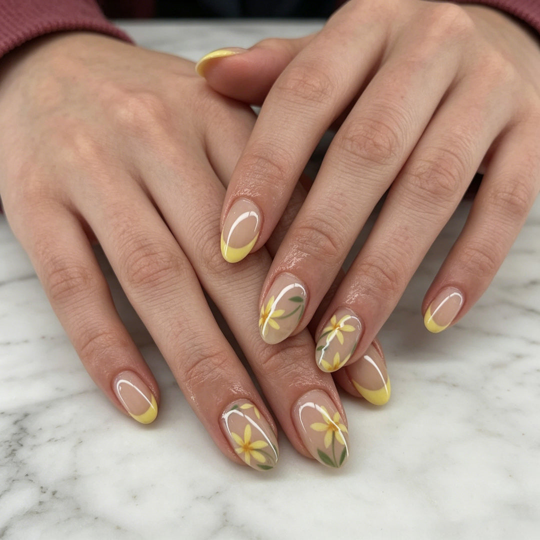 Floral French Tip Nail Art Kalsten