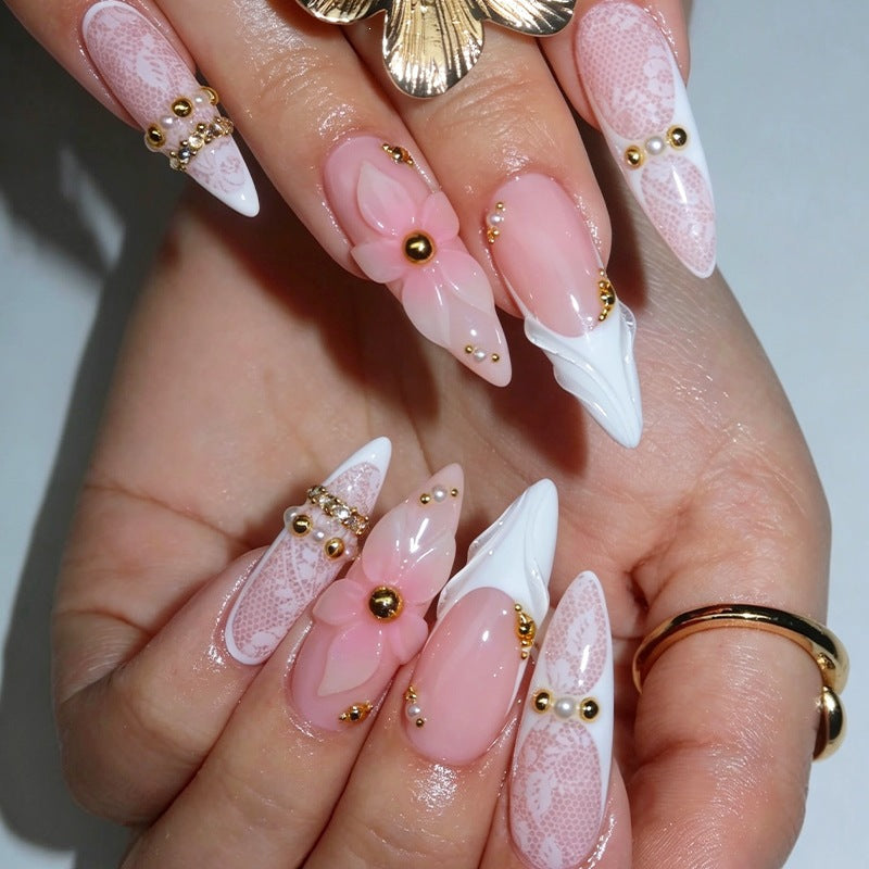Glamorous 3D Art Nails with Floral Accents Kalsten