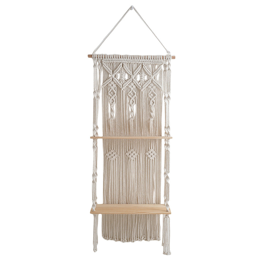 Macramé Wall Shelf with Natural Wood Accents Kalsten