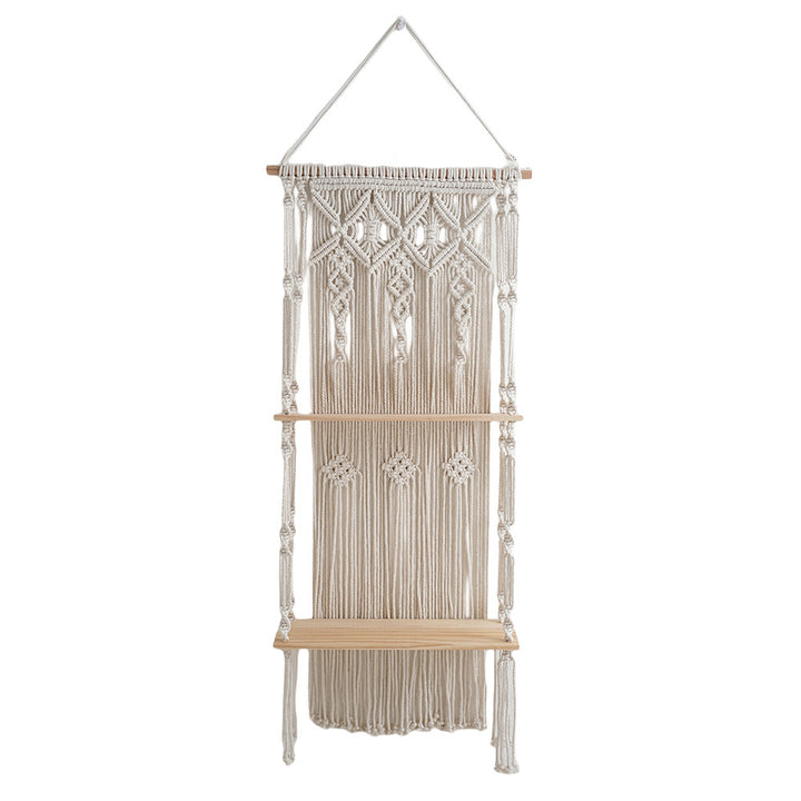 Macramé Wall Shelf with Natural Wood Accents Kalsten